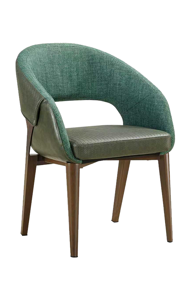 Indoor Vinyl Green Seat Chair w/ Walnut Frame