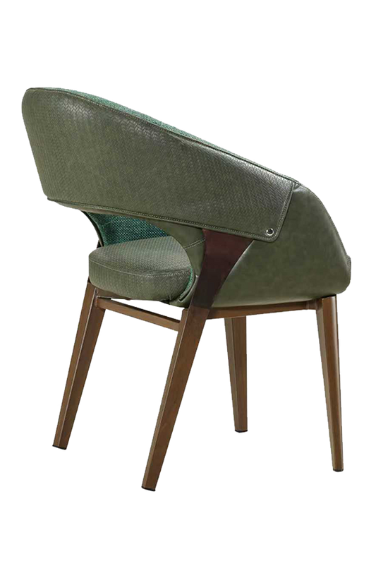 Indoor Vinyl Green Seat Chair w/ Walnut Frame