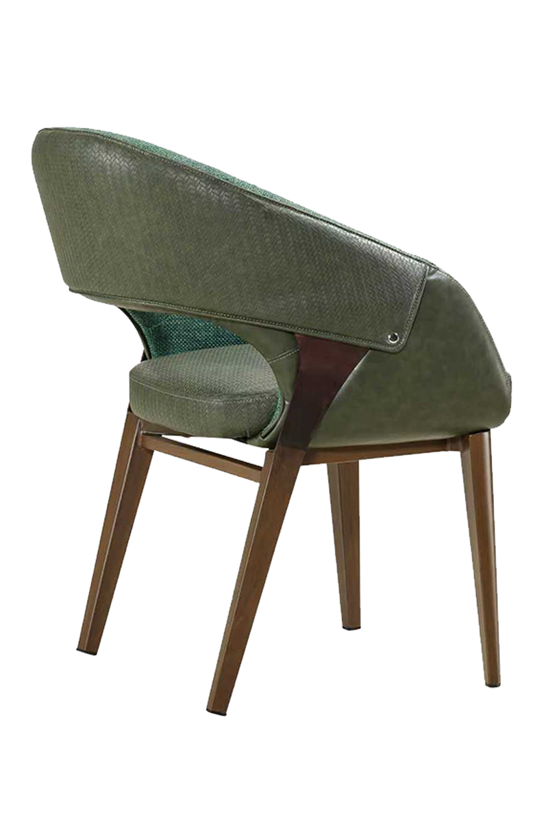 Indoor Vinyl Green Seat Chair w/ Walnut Frame