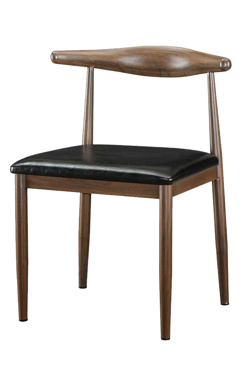 Walnut  Wood Grain Finish Metal Chair W/ Black Vinyl Seat
