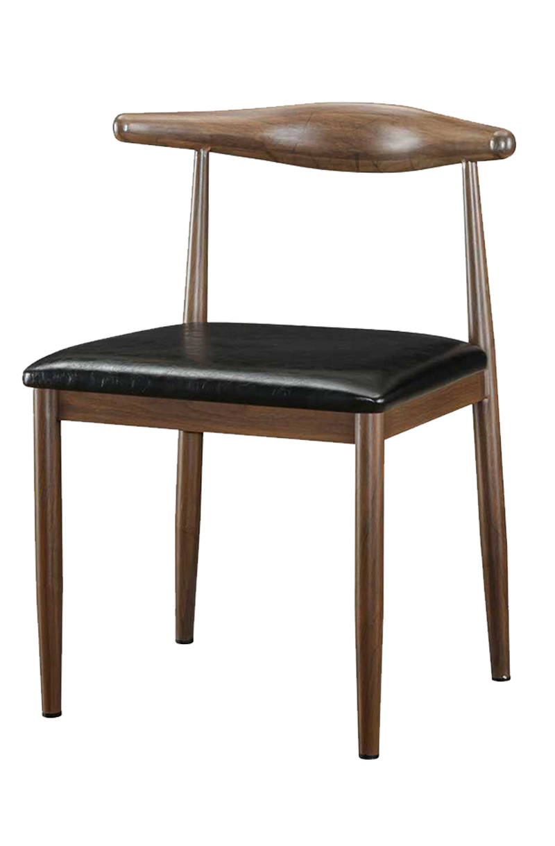 Walnut  Wood Grain Finish Metal Chair W/ Black Vinyl Seat
