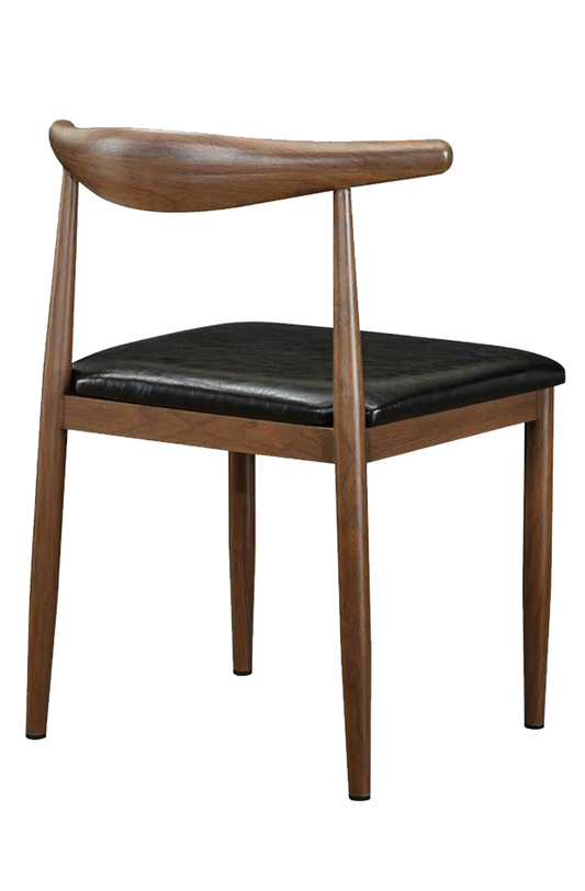 Walnut  Wood Grain Finish Metal Chair W/ Black Vinyl Seat