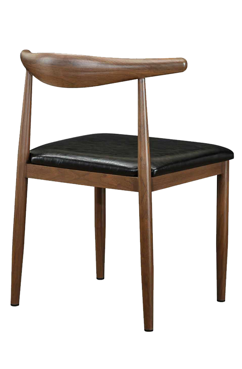 Walnut  Wood Grain Finish Metal Chair W/ Black Vinyl Seat