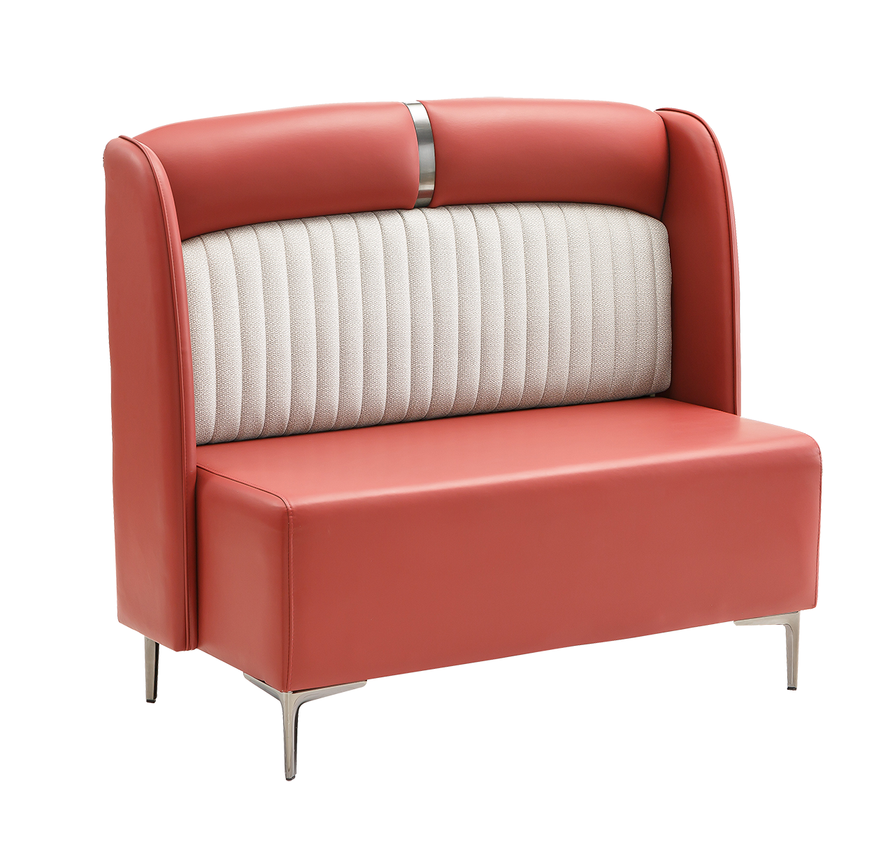 48" Length Red Vinyl Single Booth W/ Stainless Leg