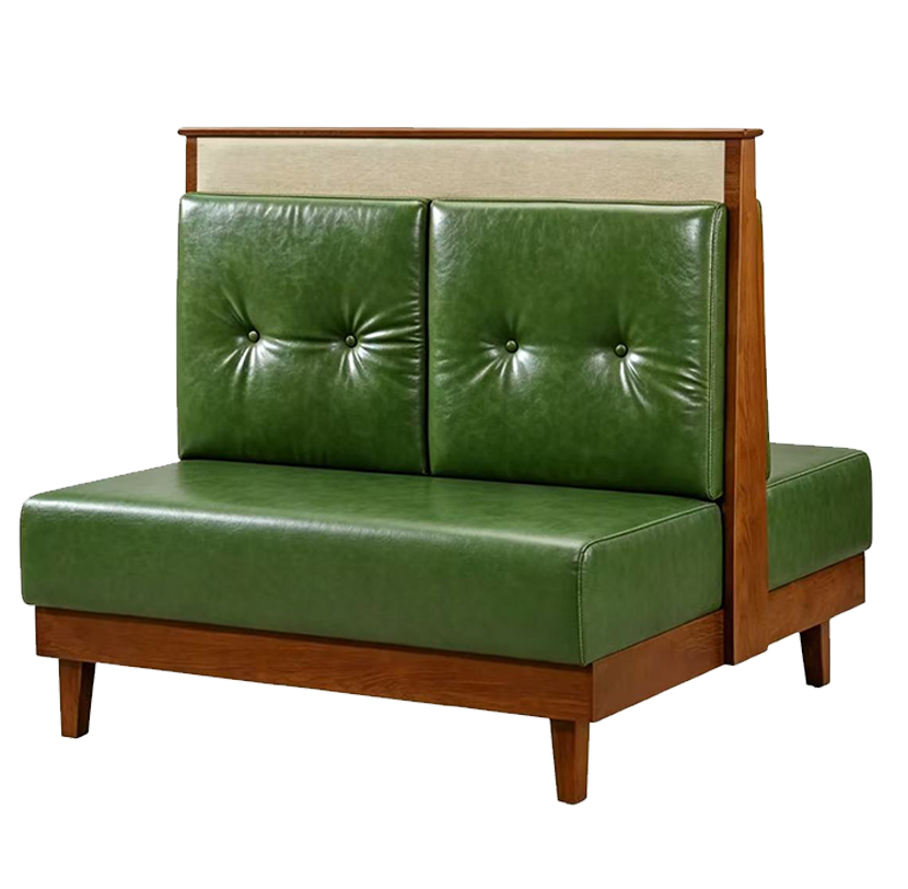 48" Length Walnut Double Booth W/ Green Back