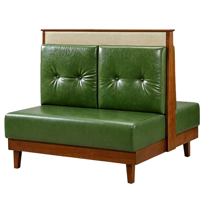 48" Length Walnut Double Booth W/ Green Back