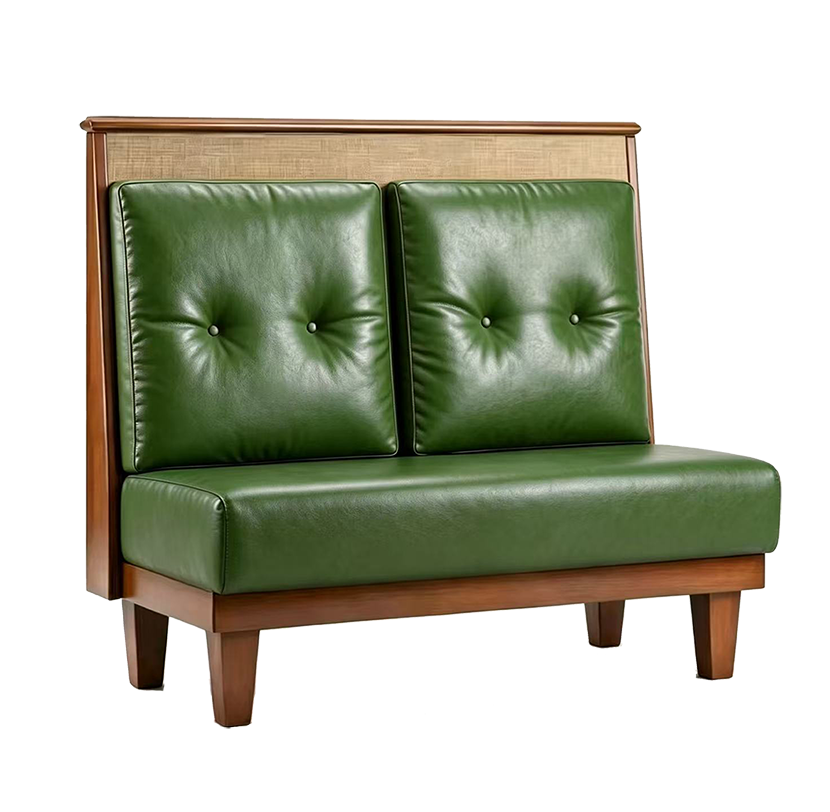 48" Length Walnut Single Booth W/ Green Back