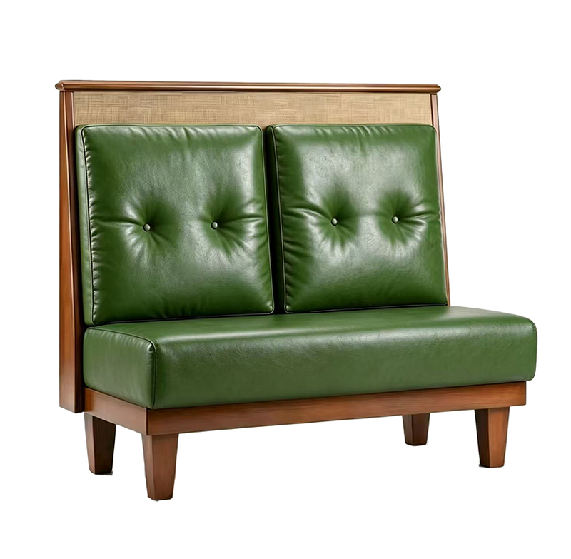 48" Length Walnut Single Booth W/ Green Back