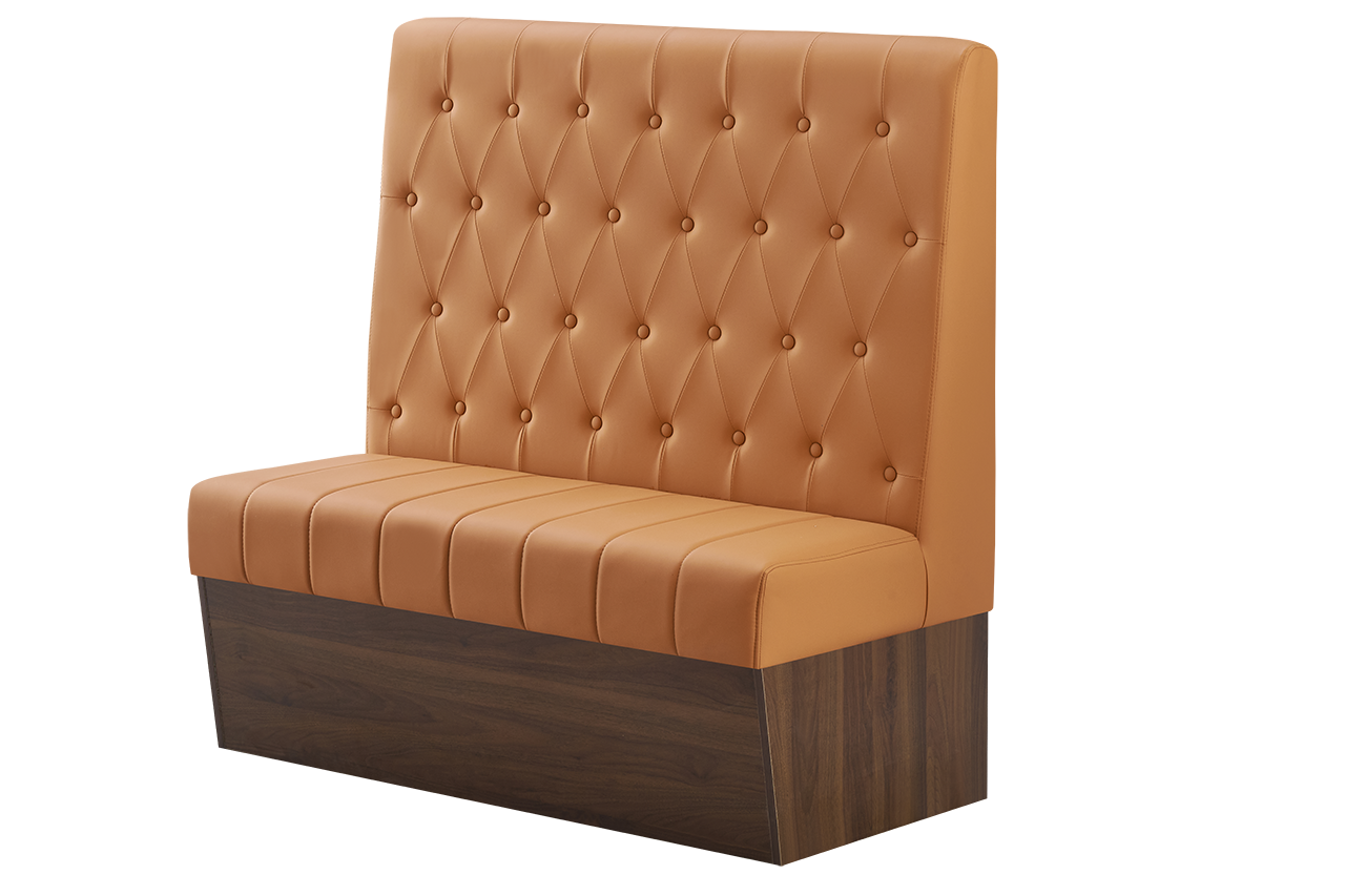 48" Length Indoor Single Booth W/ Orange Vinyl Seat, Finish Walnut