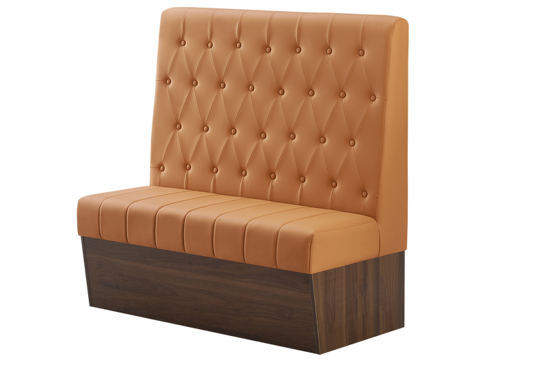 48" Length Indoor Single Booth W/ Orange Vinyl Seat, Finish Walnut