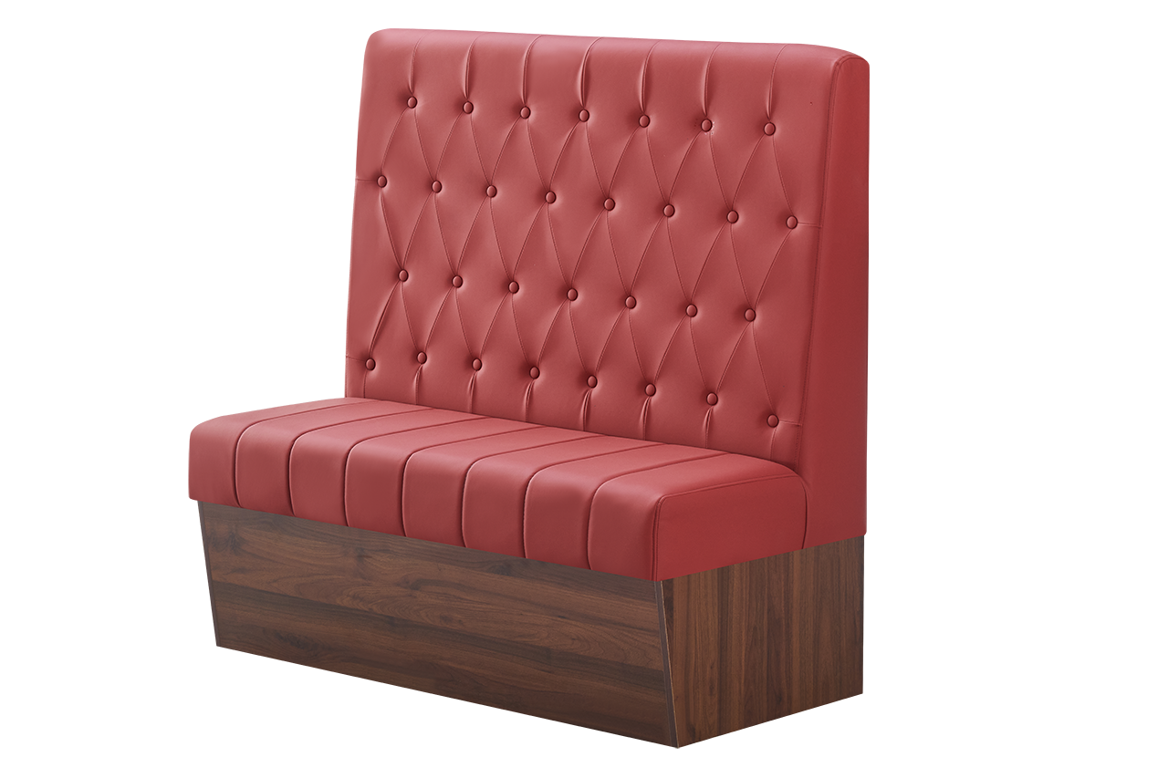 48" Length Indoor Single Booth W/ Red Vinyl Seat, Finish Walnut
