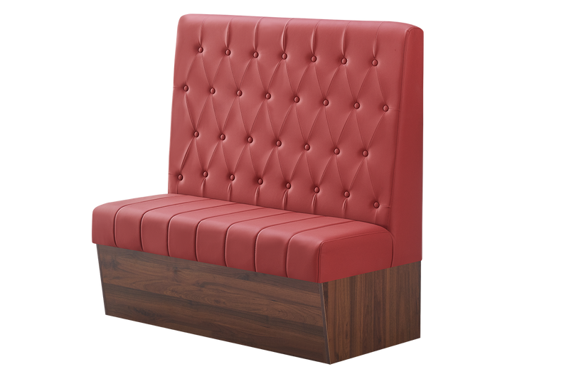 48" Length Indoor Single Booth W/ Red Vinyl Seat, Finish Walnut