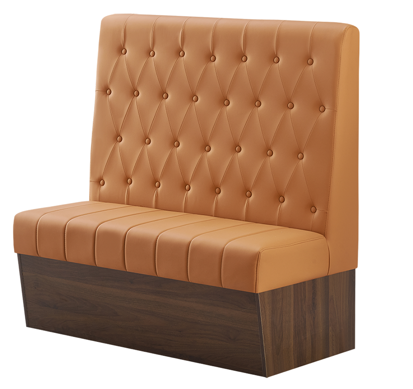 48" Length Indoor Single Booth W/ Orange Vinyl Seat, Finish Walnut