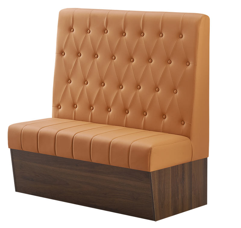 48" Length Indoor Single Booth W/ Orange Vinyl Seat, Finish Walnut