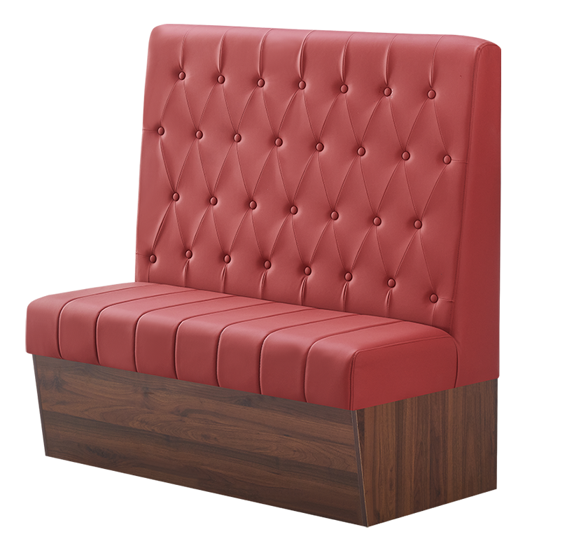 48" Length Indoor Single Booth W/ Red Vinyl Seat, Finish Walnut