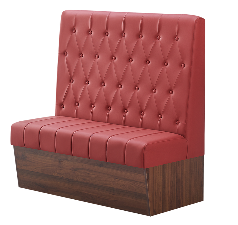 48" Length Indoor Single Booth W/ Red Vinyl Seat, Finish Walnut