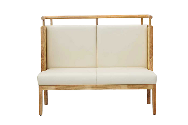 Solid wood Single Booth with Grey Vinyl Seat&Back, Finish Natural