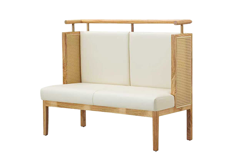 Solid wood Single Booth with Grey Vinyl Seat&Back, Finish Natural