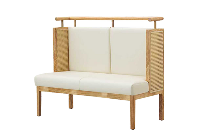 Solid wood Single Booth with Grey Vinyl Seat&Back, Finish Natural