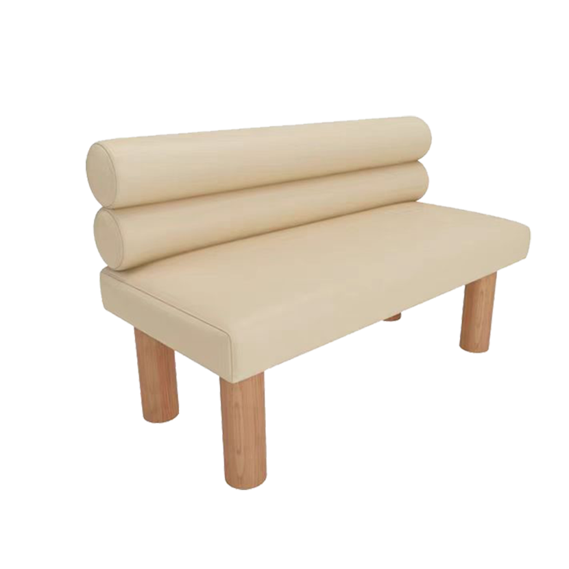 48" Single Booth with Beige Vinly Seat&Back, Finish Natural