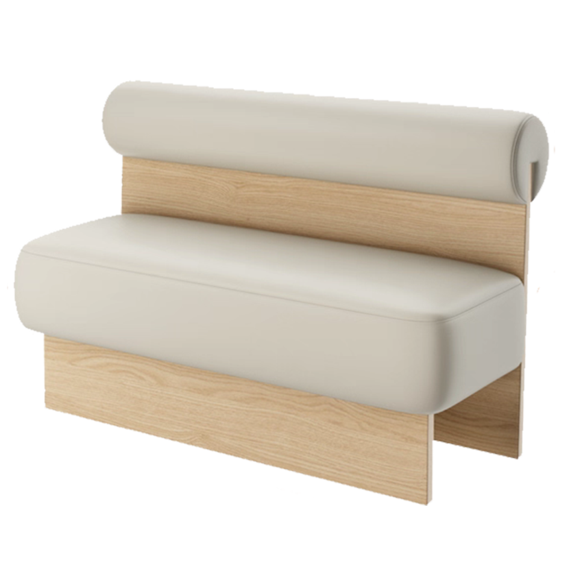 Cream style 48" Length Single Booth with White Vinyl Seat&Back, Finish Natrual