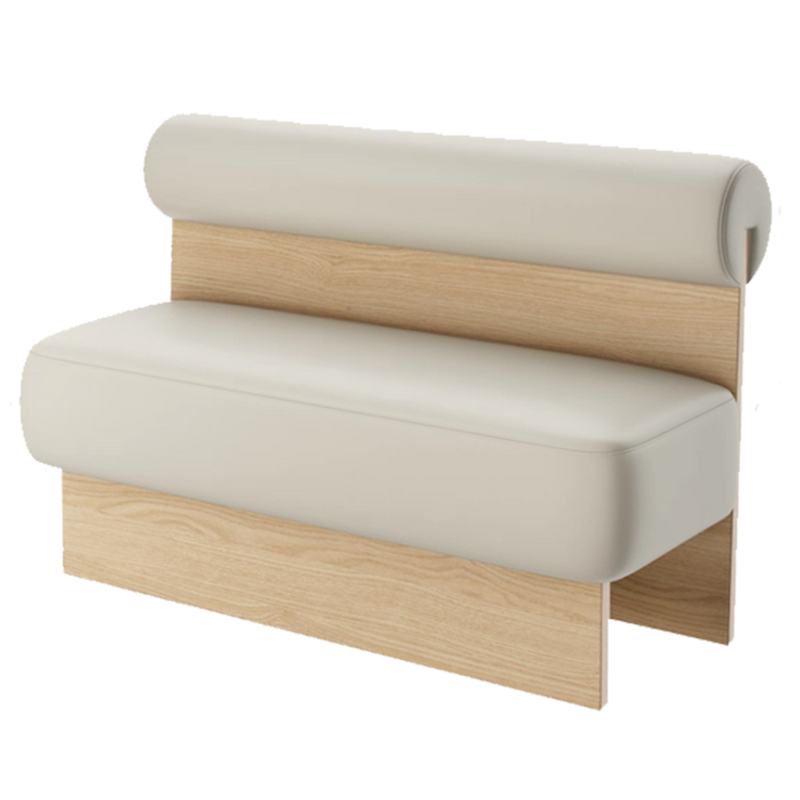 Cream style 48" Length Single Booth with White Vinyl Seat&Back, Finish Natrual