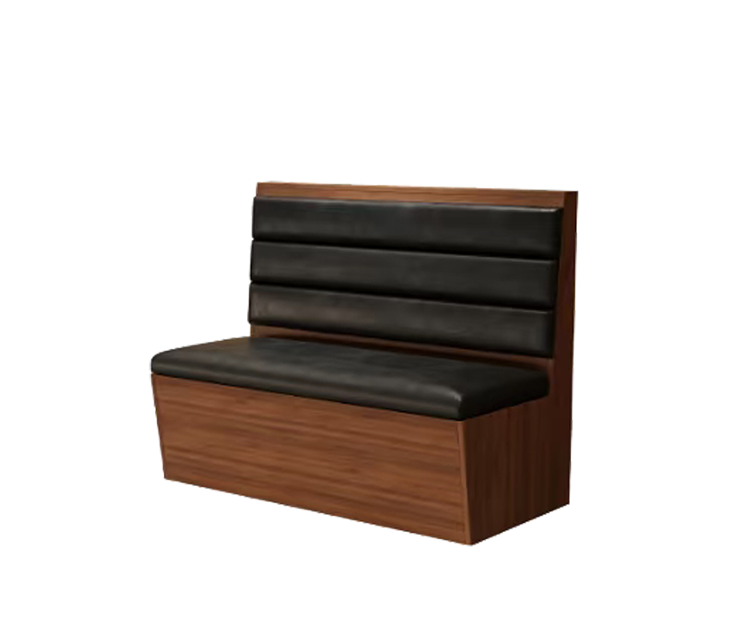 48" Length Single Booth with Black Vinyl Seat, Finish Walnut