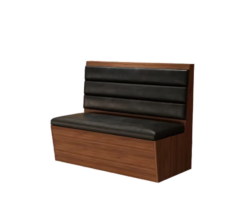 48" Length Single Booth with Black Vinyl Seat, Finish Walnut