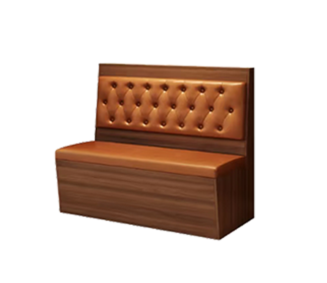 48" Length Single Booth with Brown Vinyl Seat, Finish Walnut