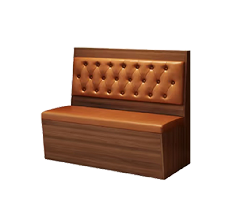 48" Length Single Booth with Brown Vinyl Seat, Finish Walnut