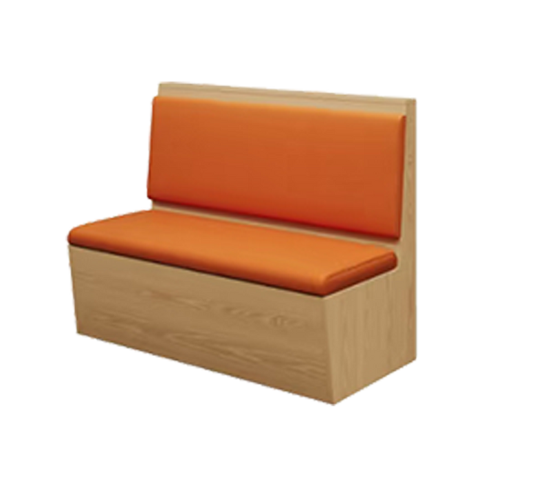 48" Length Single Booth with Brown Vinyl Seat, Finish Natural