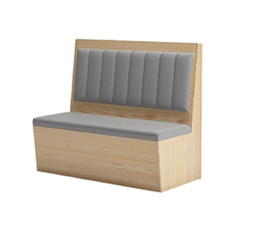 48" Length Single Booth with Grey Vinyl Seat, Finish Natural