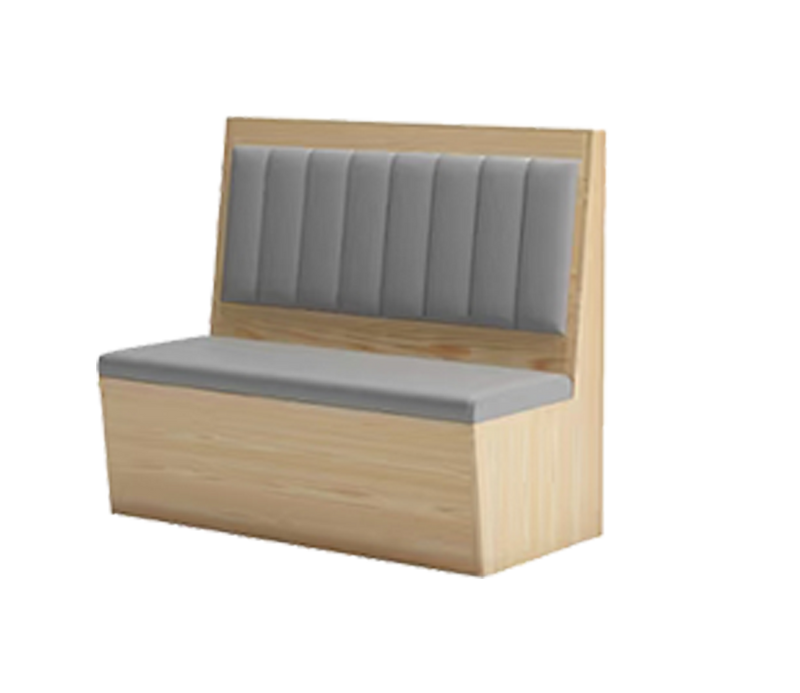 48" Length Single Booth with Grey Vinyl Seat, Finish Natural