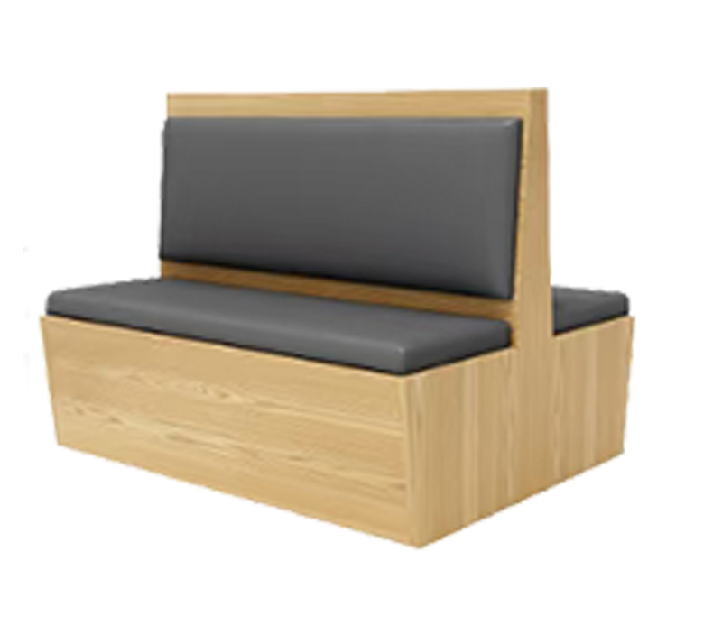 48" Length Double Booth with Grey Vinyl Seat, Finish Natural