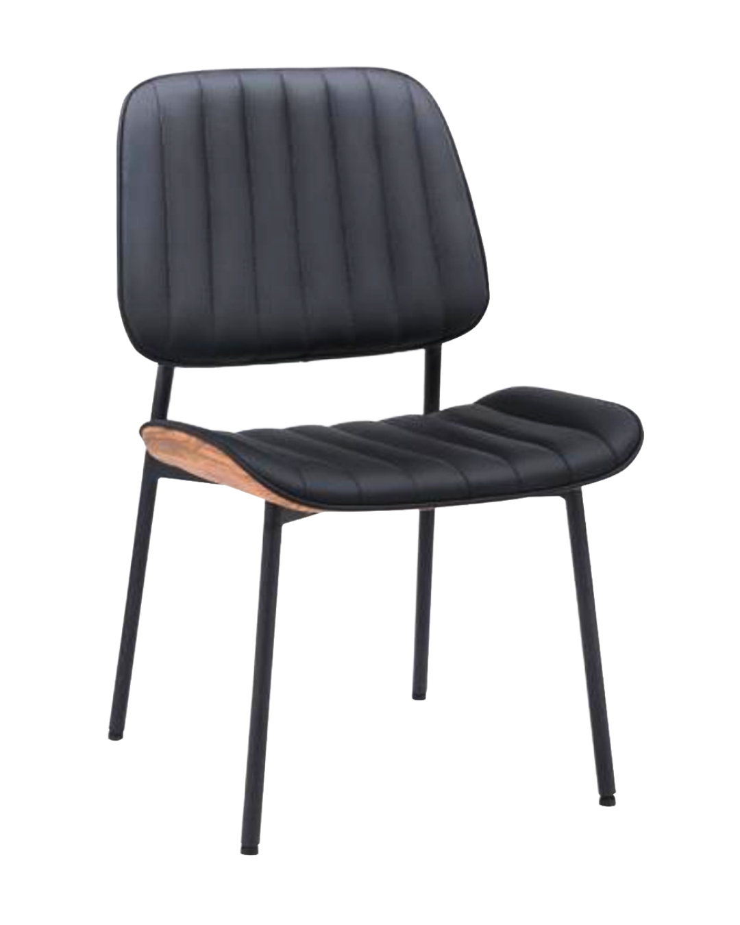 Mid-Century Indoor Modern Metal Chair with Black Vinyl