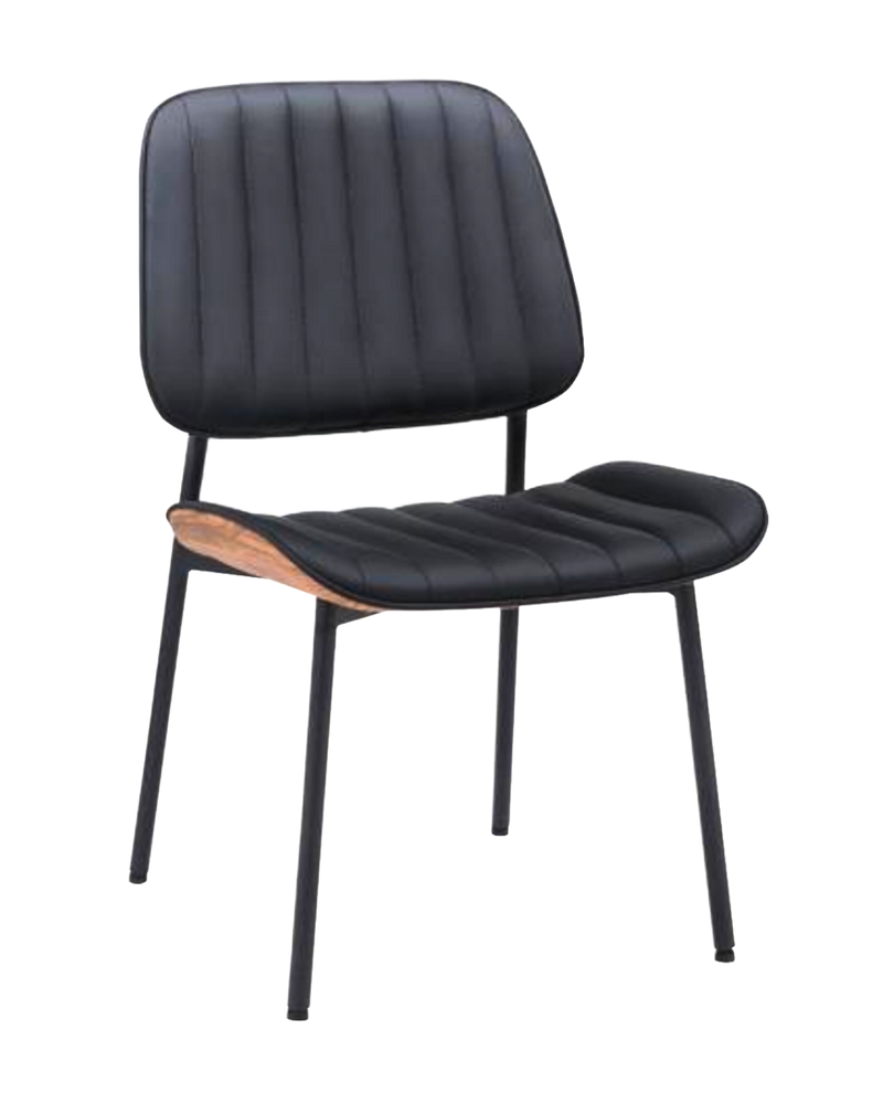 Mid-Century Indoor Modern Metal Chair with Black Vinyl