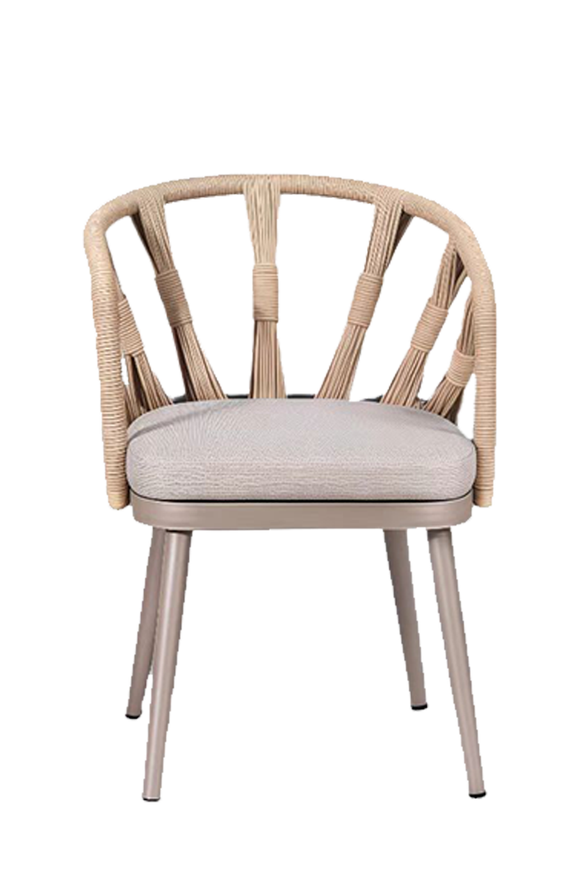 Outdoor Poly Woven  Chair with Gray Seat, Finish Champagne