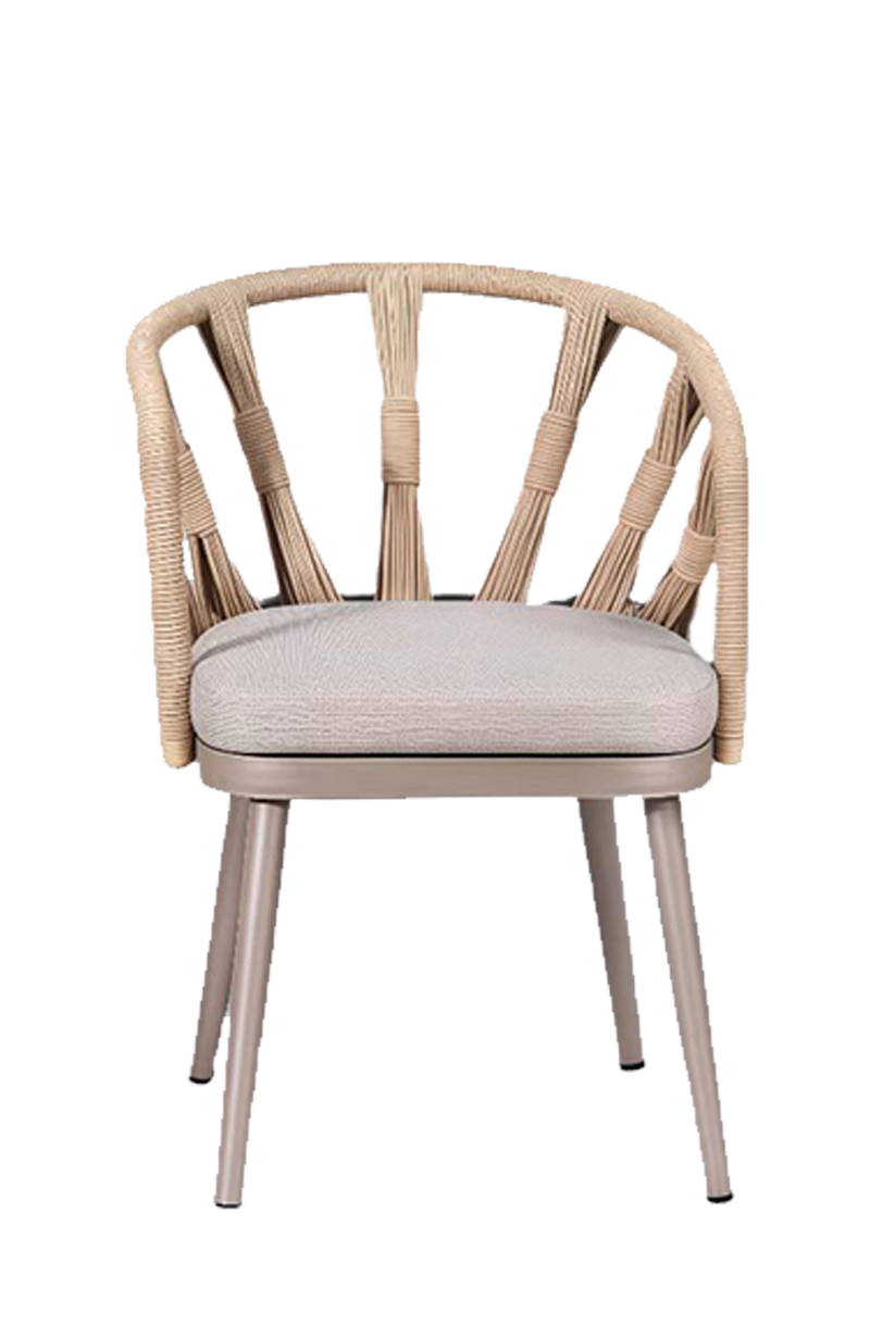 Outdoor Poly Woven  Chair with Gray Seat, Finish Champagne