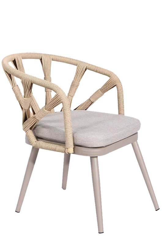 Outdoor Poly Woven  Chair with Gray Seat, Finish Champagne