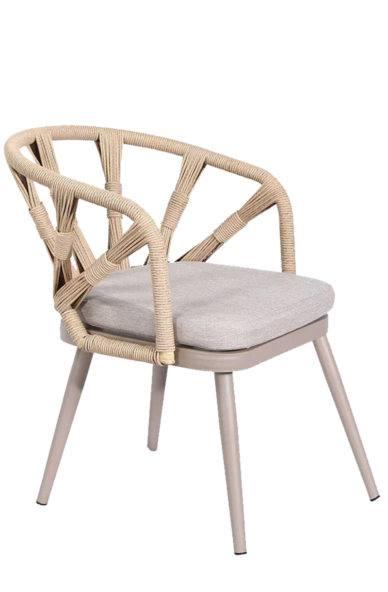 Outdoor Poly Woven  Chair with Gray Seat, Finish Champagne