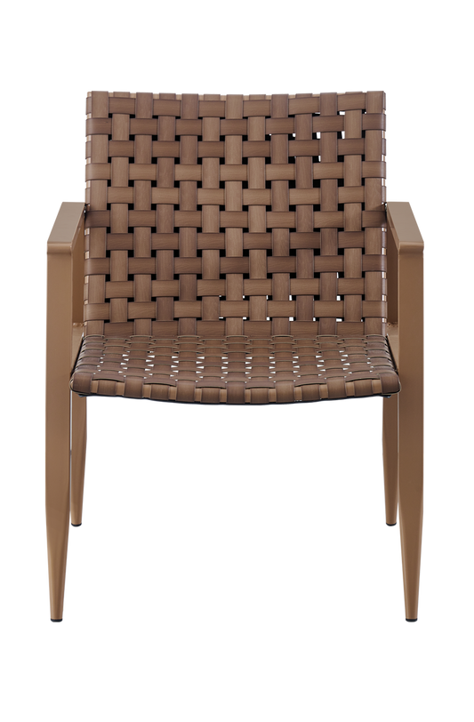 Outdoor Brown Synthetic Rattan Chair w/ Walnut Frame