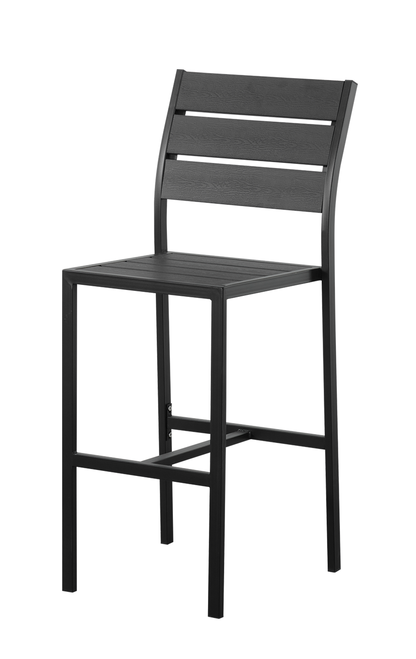 Outdoor Armless Black Steel Barstool with Black Imitation Teak Slats