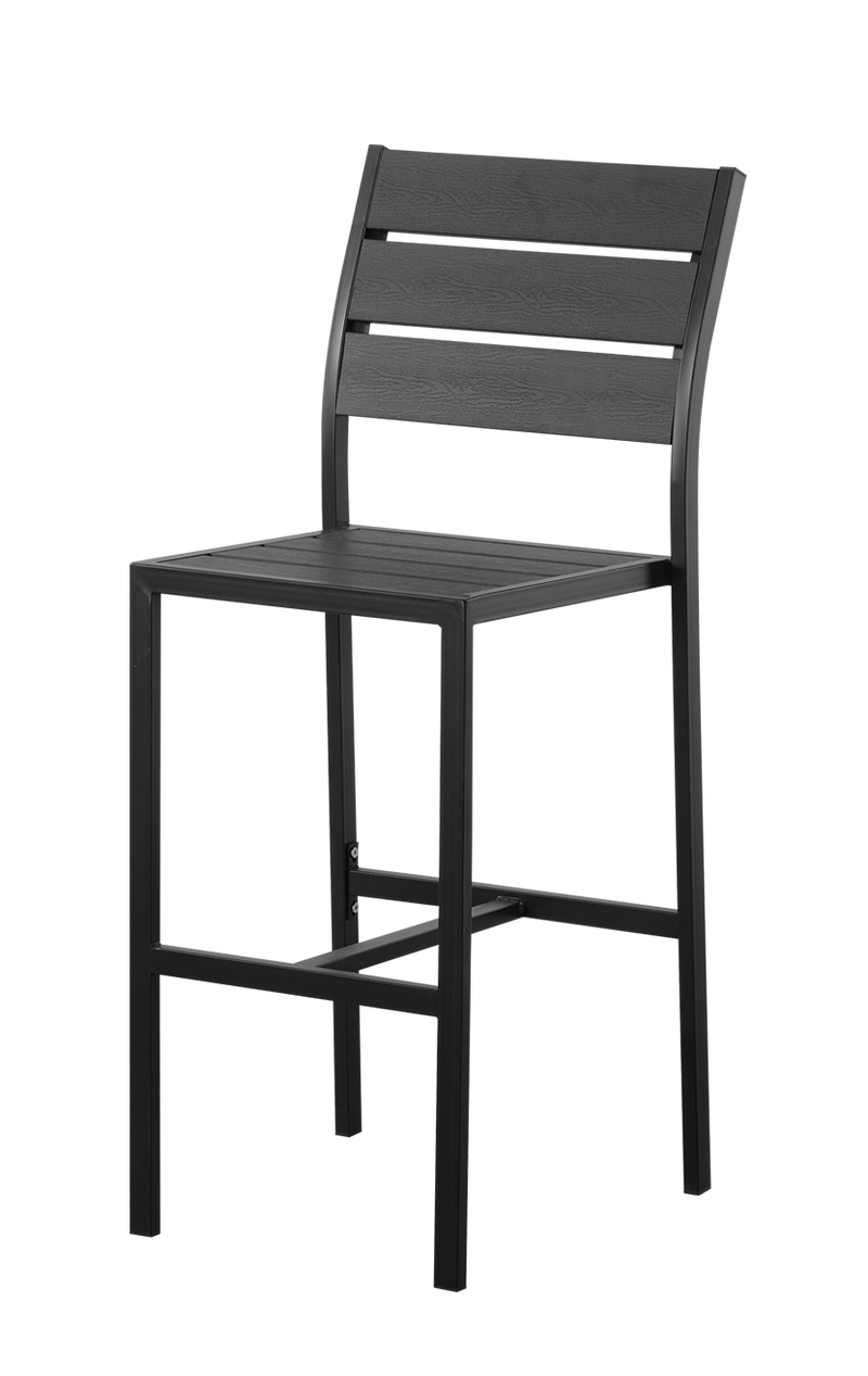 Outdoor Armless Black Steel Barstool with Black Imitation Teak Slats