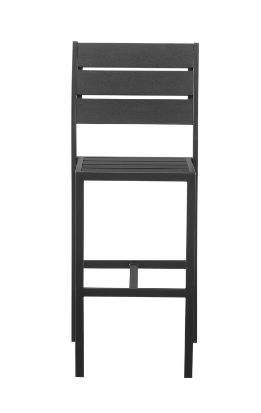 Outdoor Armless Black Steel Barstool with Black Imitation Teak Slats