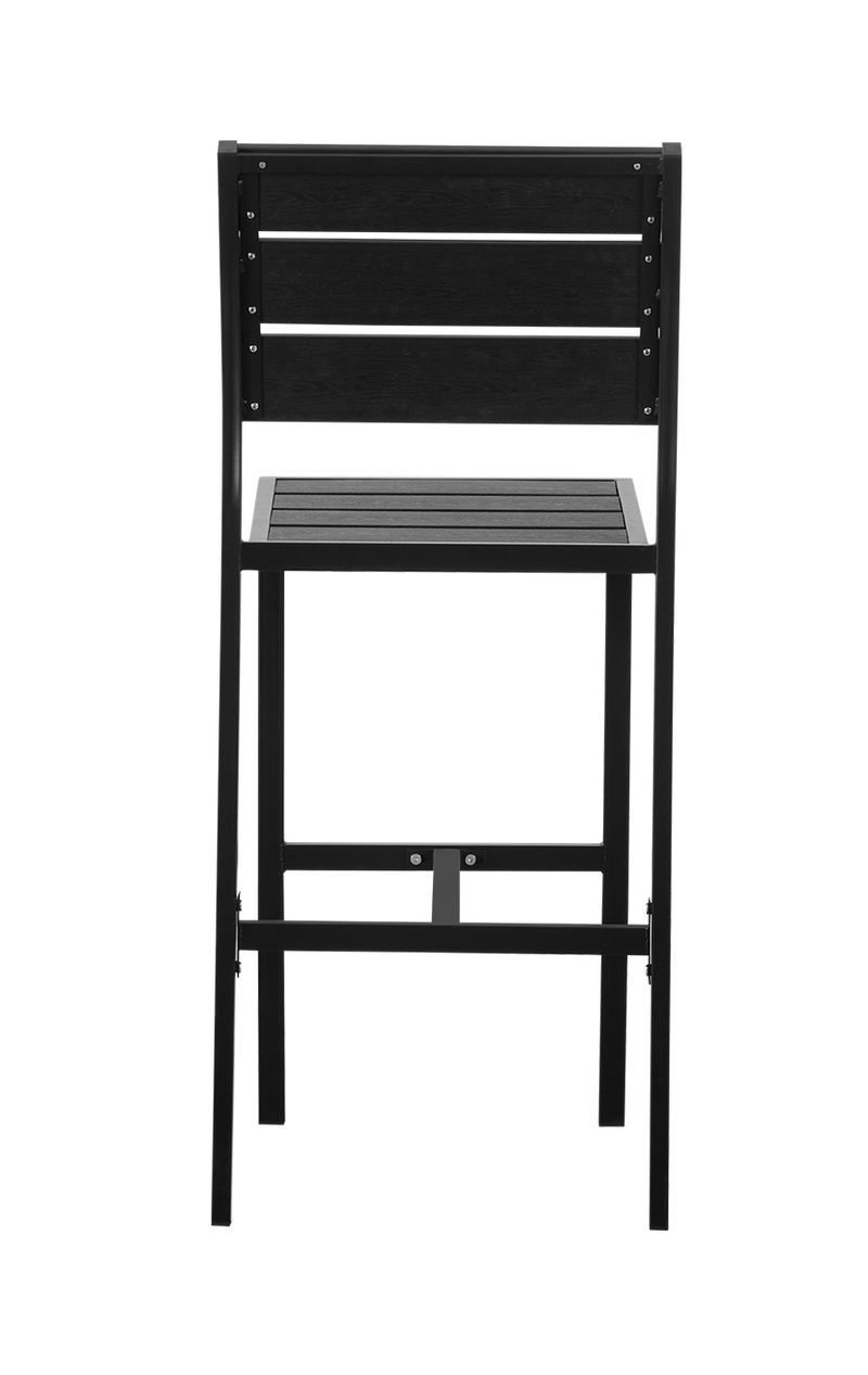 Outdoor Armless Black Steel Barstool with Black Imitation Teak Slats