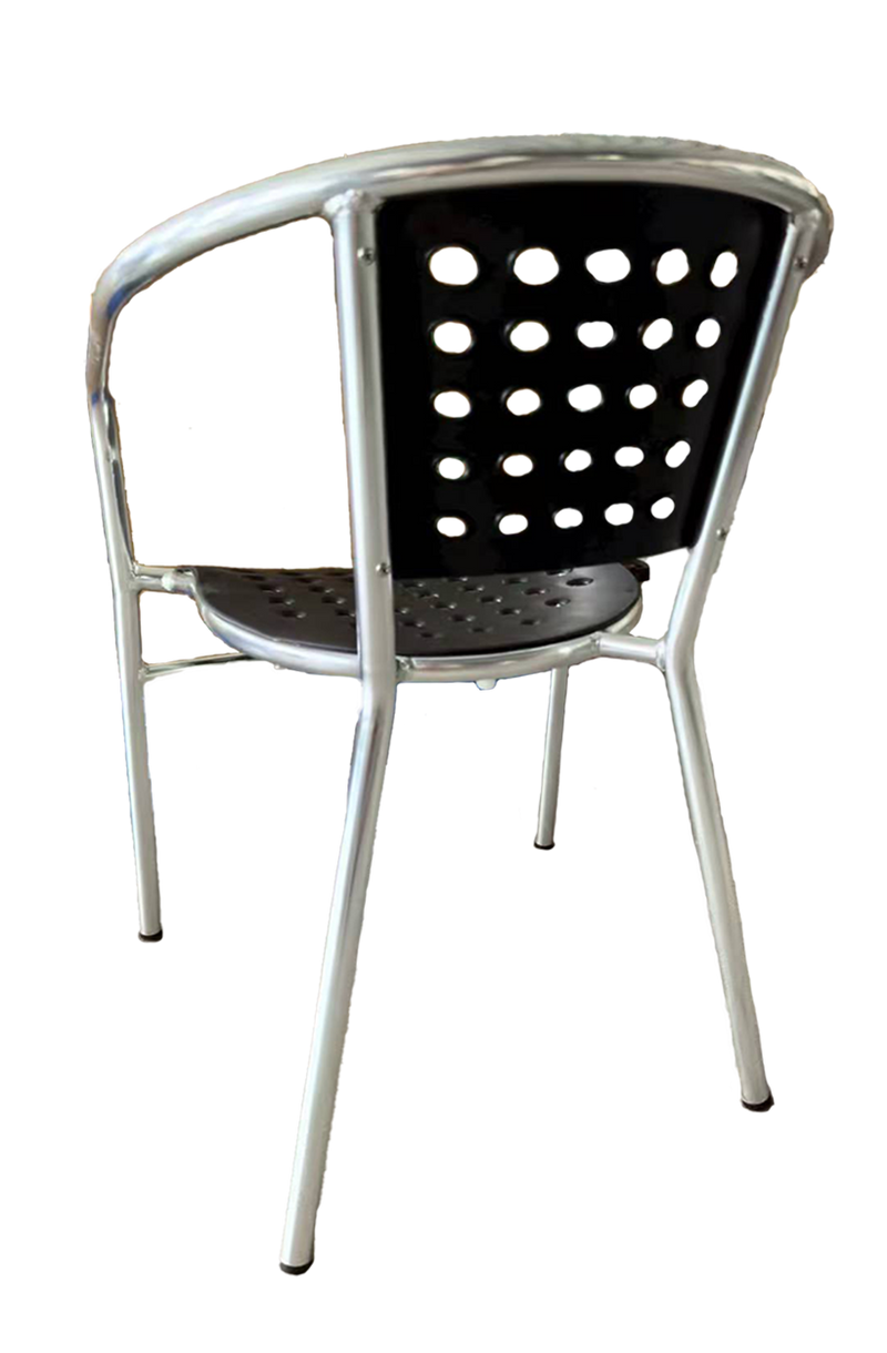 Outdoor Silver Aluminum Chair with Black Resin Seat and Back
