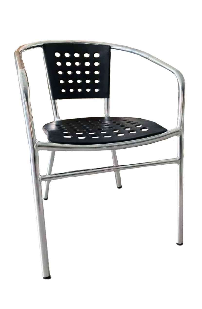 Outdoor Silver Aluminum Chair with Black Resin Seat and Back