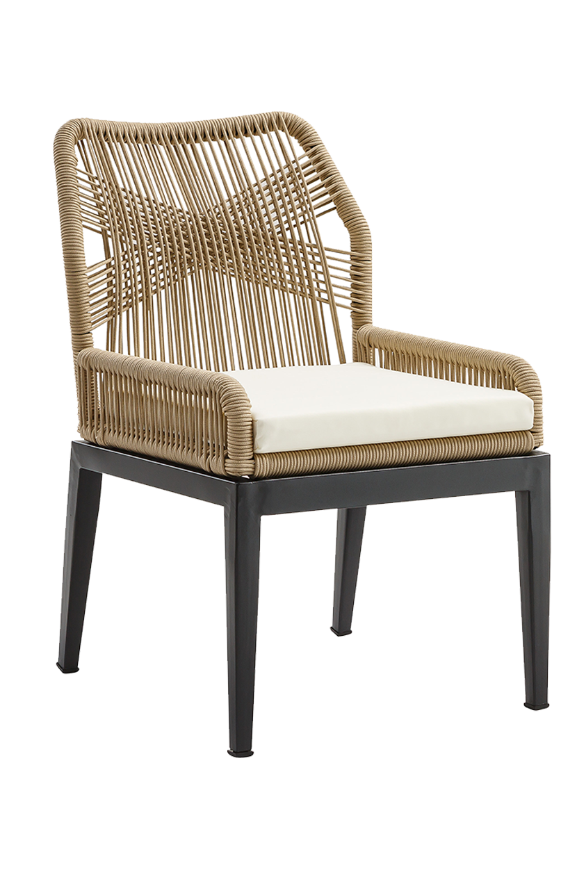 Outdoor Aluminum Poly Woven Rope Chair W/ White Seat