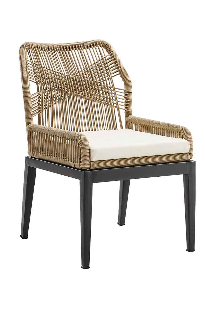 Outdoor Aluminum Poly Woven Rope Chair W/ White Seat