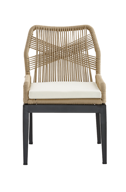 Outdoor Aluminum Poly Woven Rope Chair W/ White Seat